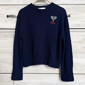 Aritzia Navy 'Love' Tennis Embroidered Crewneck Sweater